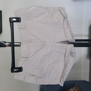 Sandro Brown Pinstripe Cotton Crepe Mid-rise Shorts